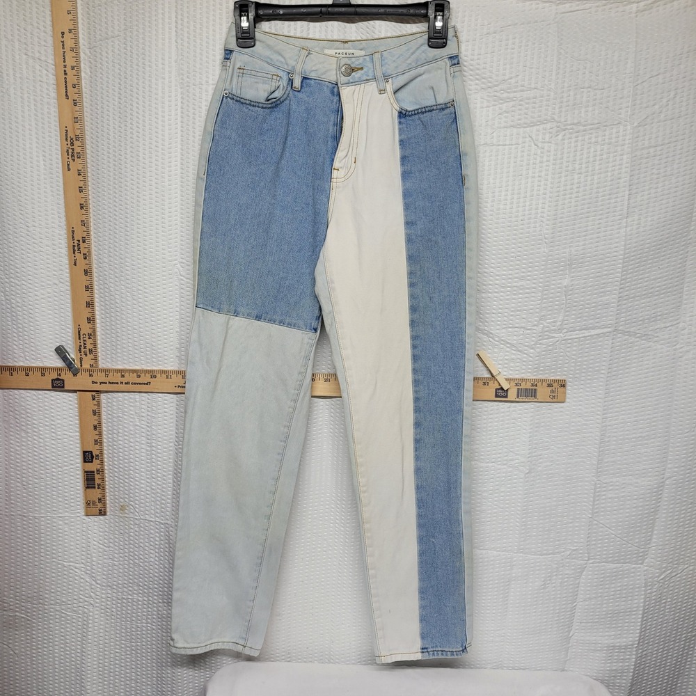 PacSun Colorblock Patchwork Mom Jeans High Waisted Blue White Size 24